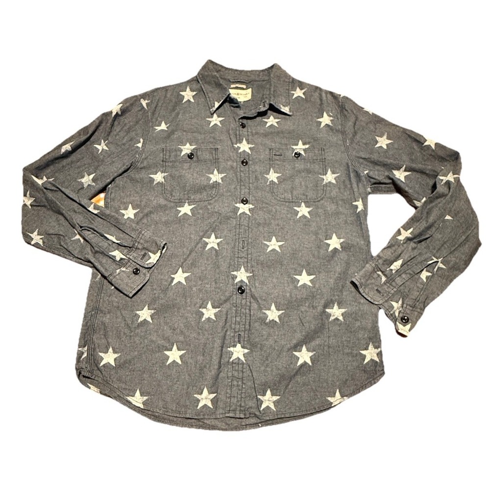 DENIM & SUPPLY RALPH LAUREN Men's Blue AOP Star Print Chambray Shirt Slim Fit XL